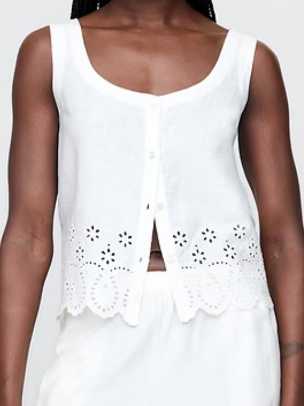 GAP White Eyelet Button-Front Tank